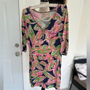 Lilly Pulitzer Long Sleeve Dress - Pink and Green Leaf Print